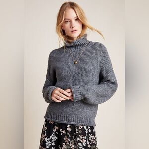 Anthropologie Lottie Sweater Grey Turtleneck Chunky Knot Long Sleeve Pullover